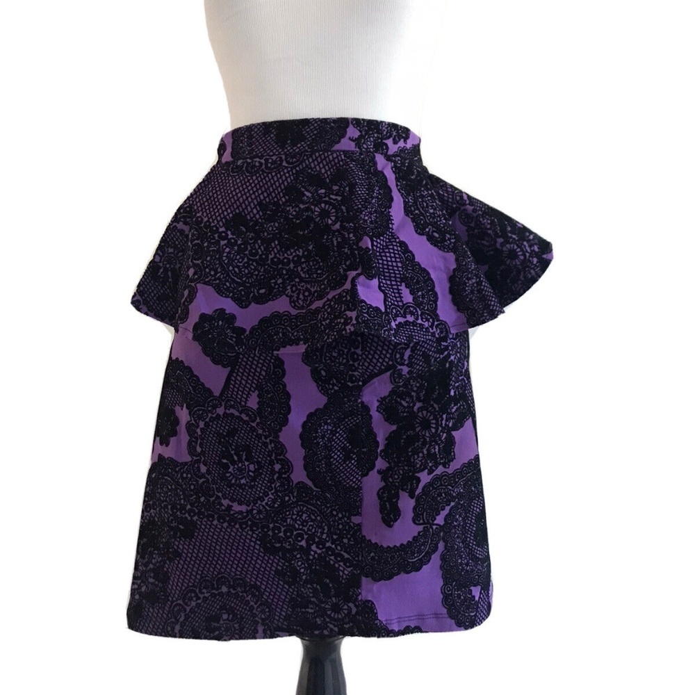 Asos | Embroidered Flounce Ruffle Skirt Size 12 Purple Pencil Mini Skater - Picture 4 of 11